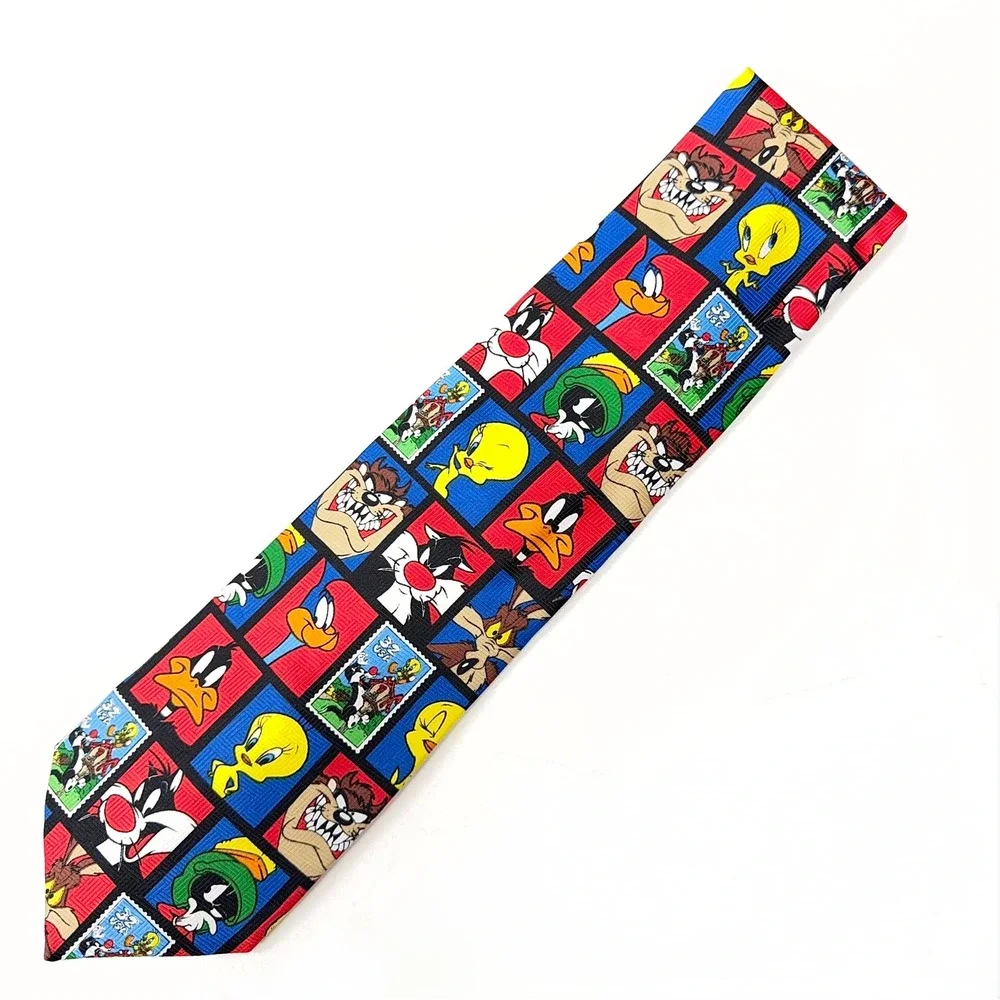 Vintage 1997 Looney Tunes Stamp Collection USPS Mens Tie Color Block Characters